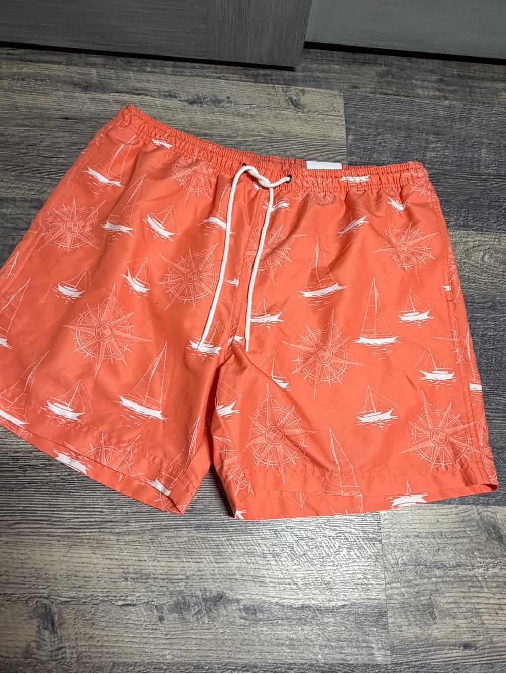 Boca Classics Swim Mens Large Orange Sailboat Swim Trunks Board Shorts NWT
